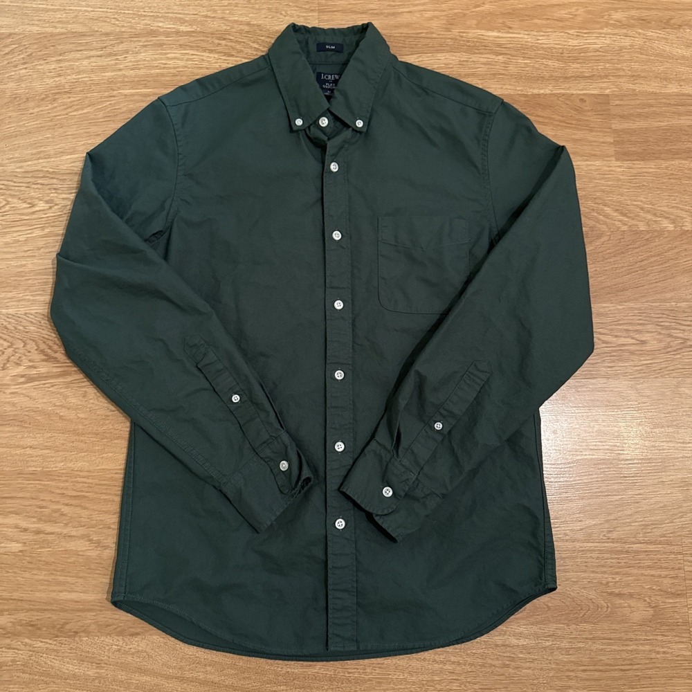 J.Crew Flex Oxford Shirt Men's Green Medium Slim Fit Button Down Long Sleeve